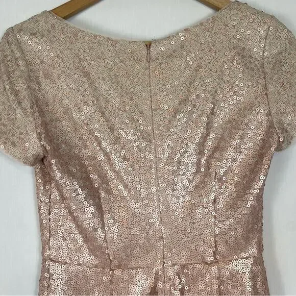 Adrianna Papell Ombre Sequin Gown Dress Blush Pink Short Sleeve V-Neck Size 2 - Picture 10 of 12